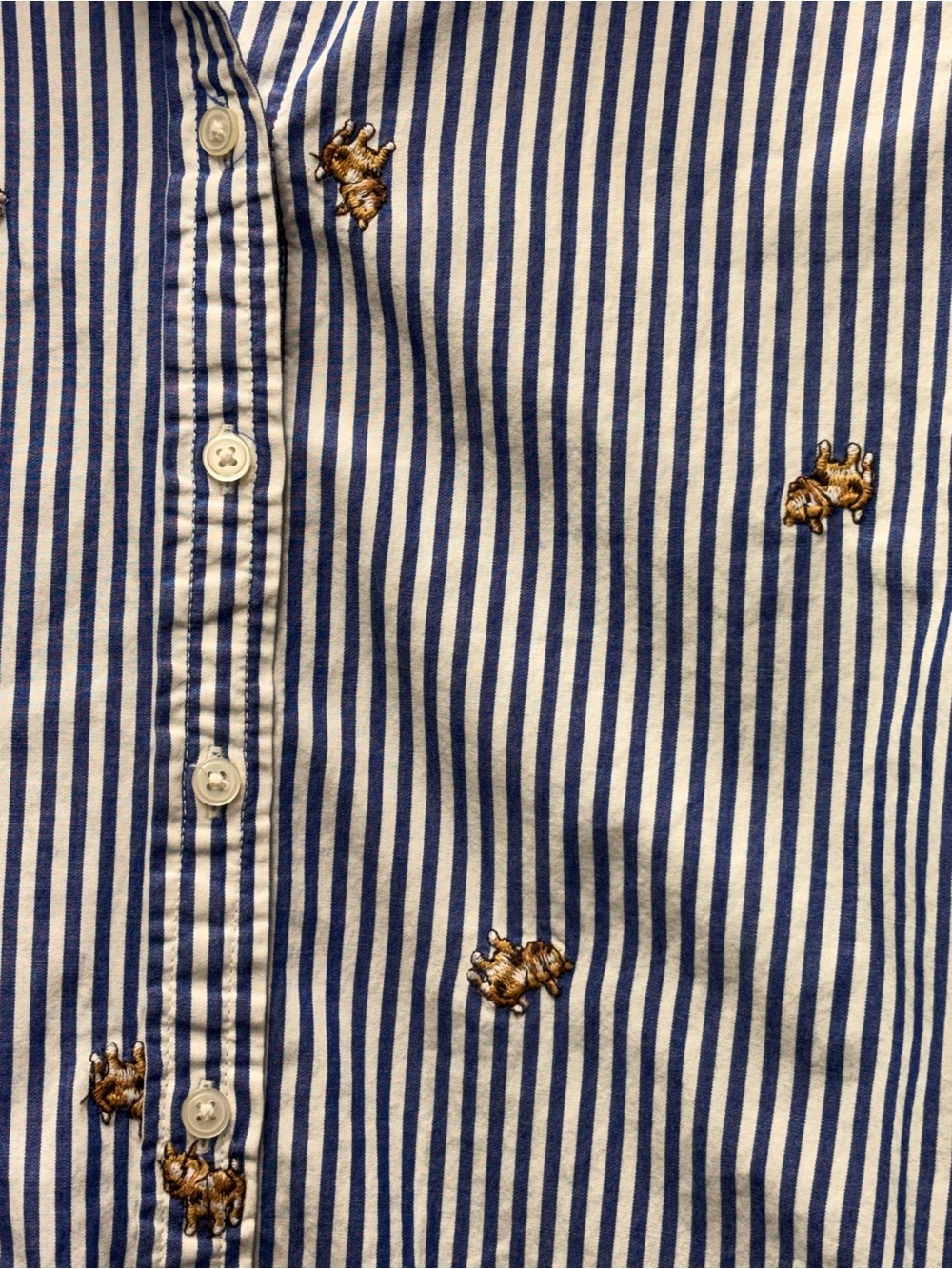 Loft 100% Cotton Button Down Shirt Blue/White stripes embroidered Puppies Large - Picture 4 of 9